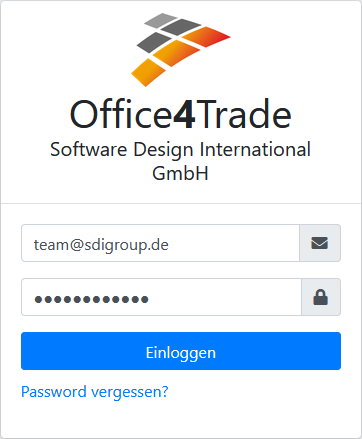 Login-Formular mit Feldern für E-Mail und Passwort